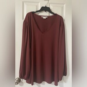 Penningtons  Wine V-Neck Long Sleeve Top Size 5X